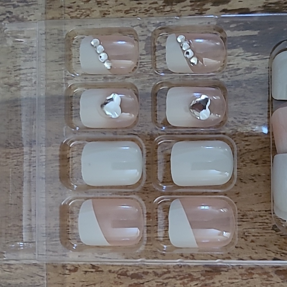 2/$16 Rhinestone Heart French Manicure Press On Nails